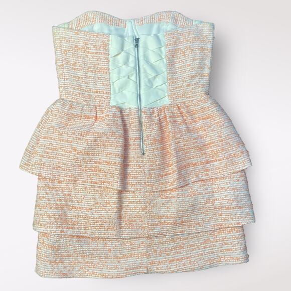 Alice + Olivia Orange Strapless‎ Shellyanne Tiered Tweed Dress Size 8 - Picture 3 of 7